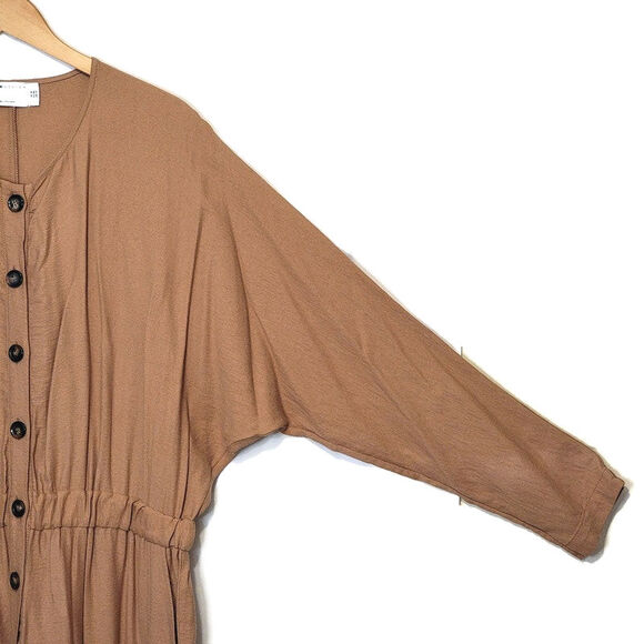 ASOS Tan Brown Relaxed Fit Jumpsuit 14 Scoop Neck Straight Leg Casual Chic - Picture 4 of 12